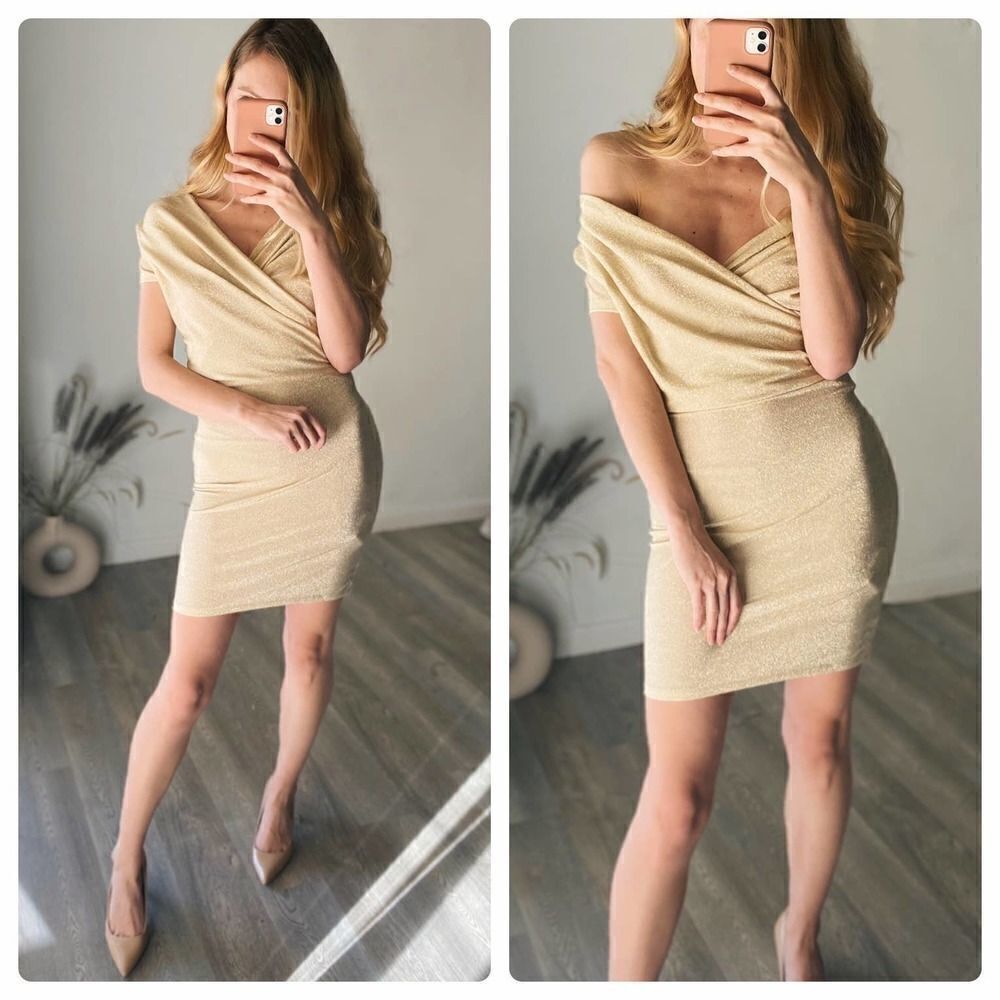 Mango Gold Wrap Effect Dress Short - Picture 3 of 7
